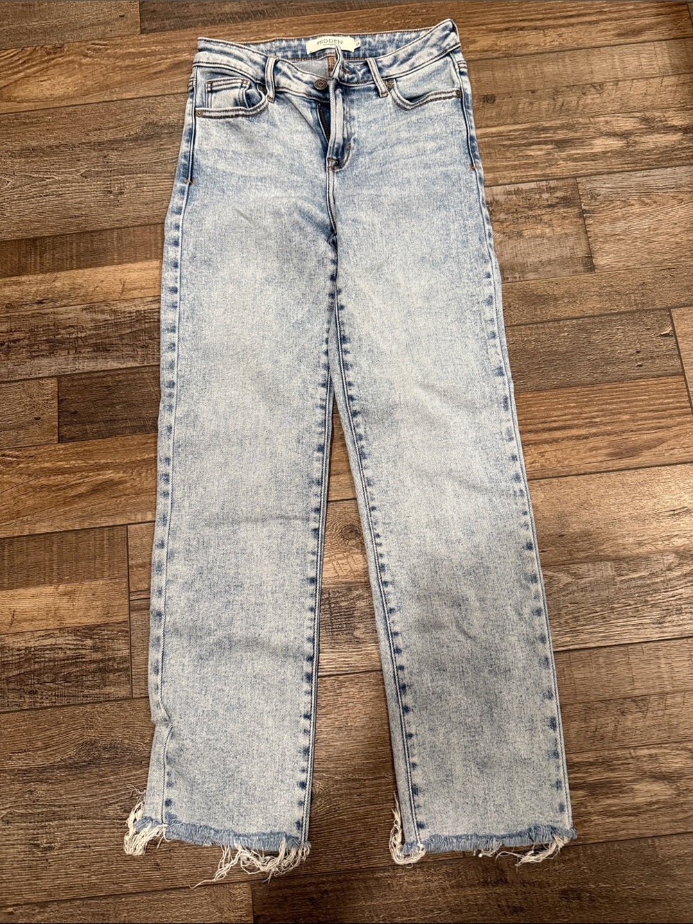 Straight Leg Light Blue Jeans with Raw Hem